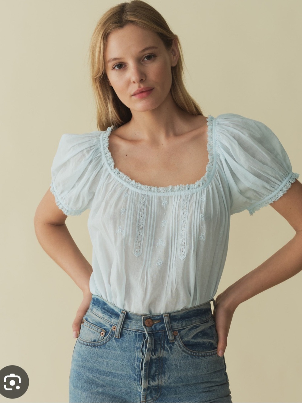 Doen Frederica Lace-Trim Trimmed Blouse in Sky Blue